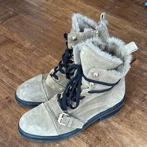All Saints Tan Suede Ankle Boots with Fur Lining